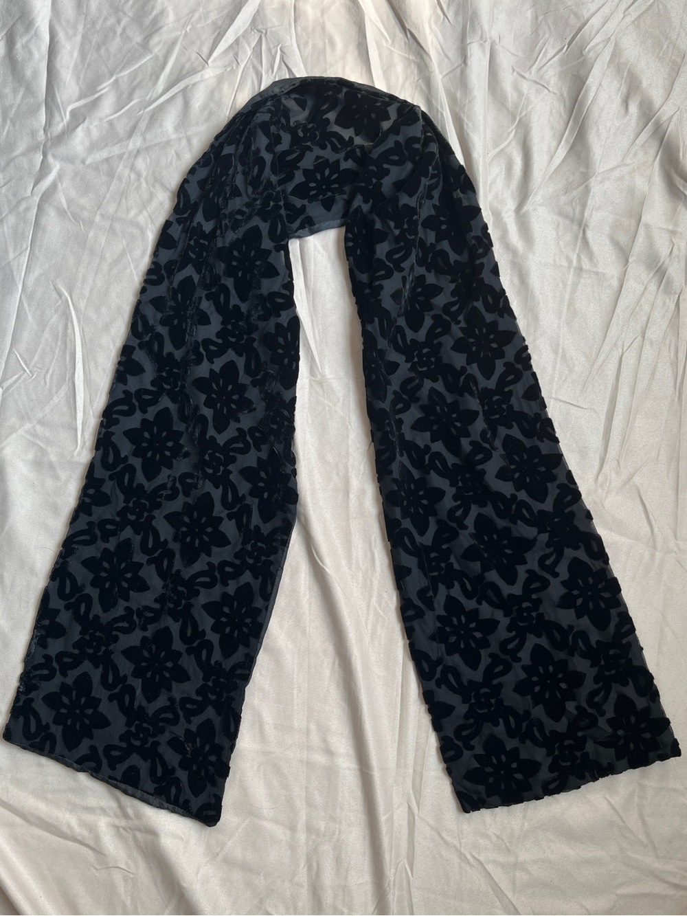 Vintage Black Floral Burnout Velvet Scarf